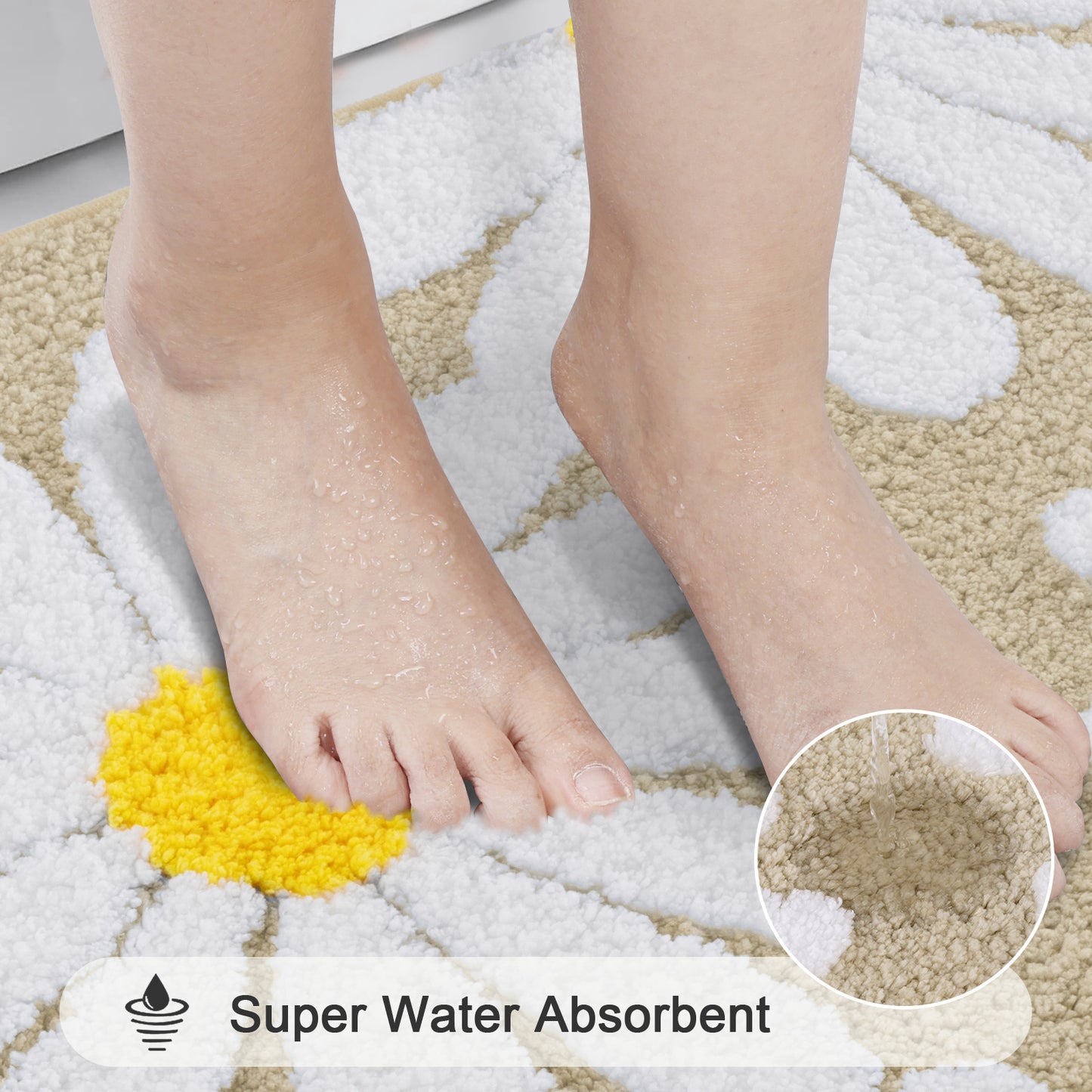 HEBE Boho Bathroom Rugs Set 3 Piece, Non Slip Washable Bath Mat Set