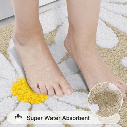 HEBE Boho Bathroom Rugs Set 3 Piece, Non Slip Washable Bath Mat Set
