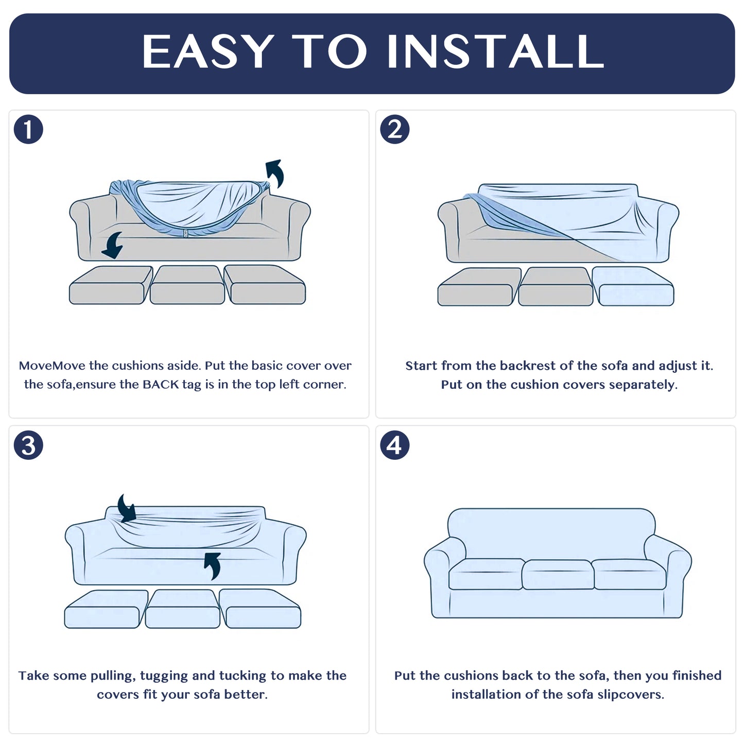 4 Pieces TPU Waterproof Couch Covers for 3 Cushion Sofa Slipcovers