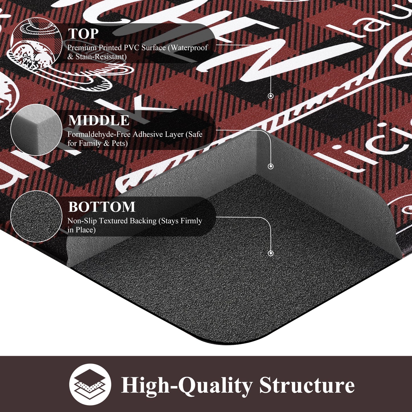 HEBE Anti-Fatigue Kitchen Rug Set of 2, Non-Slip Waterproof Cushioned Mats