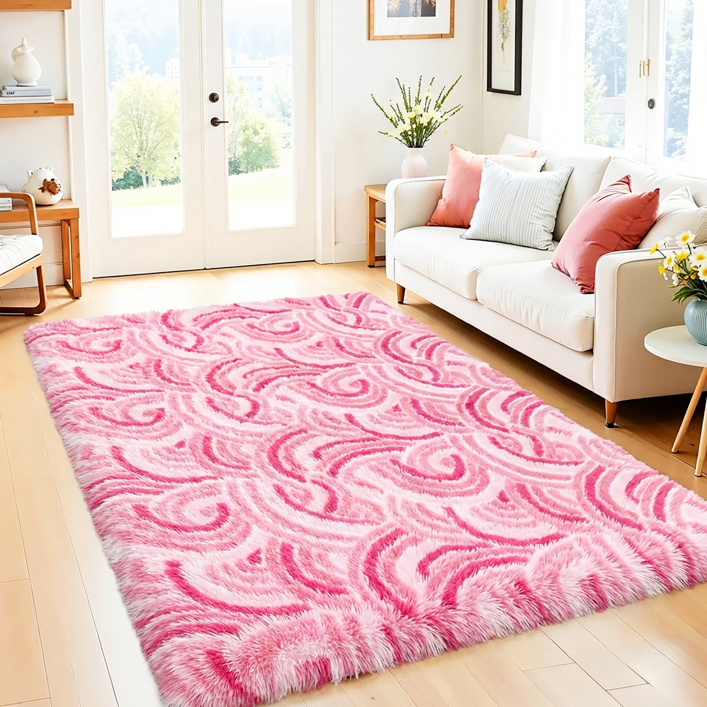HEBE Fluffy Area Rug for Bedroom Cute Pink Furry Carpet Extra Soft Shag Washable Rugs