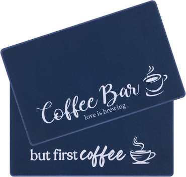 Coffee Mat 2-Pack 12x19 Inch Absorbent Non Slip Rubber Dish Drying Mat for Countertop Black