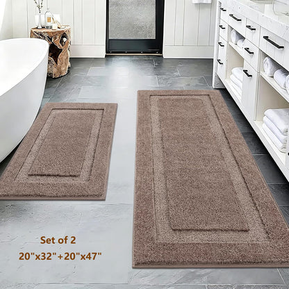 Bathroom Rugs Sets 2 Pieces Absorbent Non Slip Washable Shaggy Bath Mats Solid
