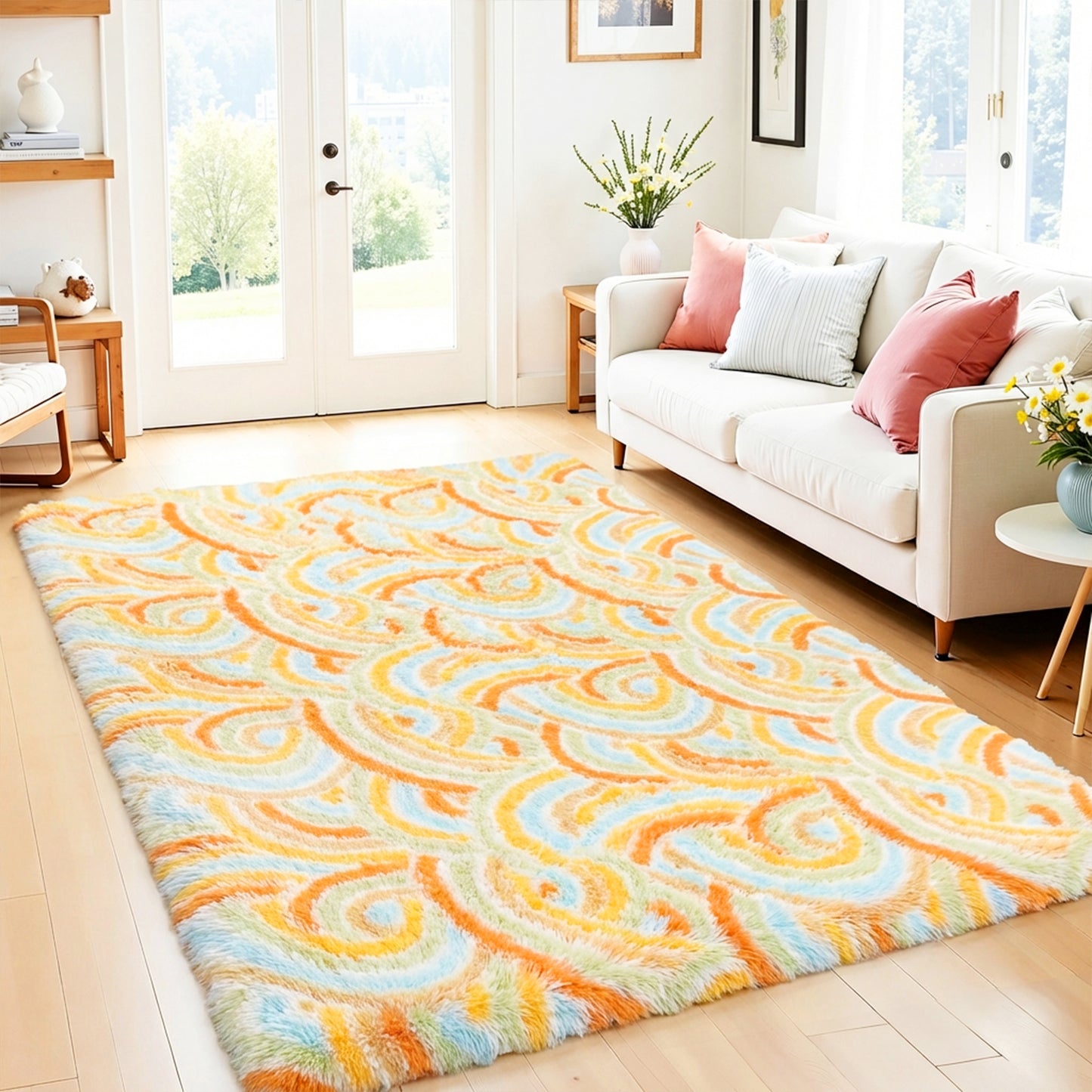 HEBE Fluffy Area Rug for Bedroom Cute Pink Furry Carpet Extra Soft Shag Washable Rugs