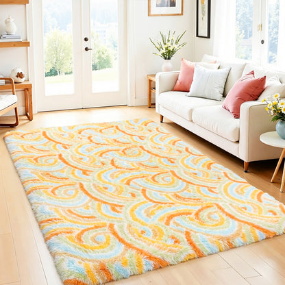 HEBE Fluffy Area Rug for Bedroom Cute Pink Furry Carpet Extra Soft Shag Washable Rugs