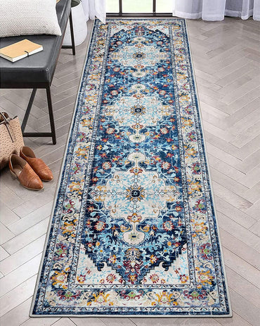 Boho Hallway Runner Rug, Non Slip Washable Vintage Farmhouse Accent Area Rug Carpet for Kitchen Entryway Laundry and Living Room