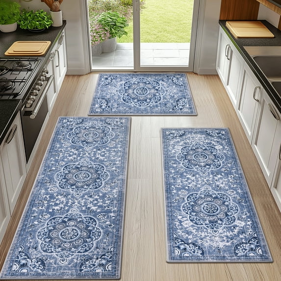 Boho Kitchen Rugs Sets 2/3 Piece with Runner Non Slip Kitchen Mats for Floor Washable Bohemian Runner Rug Set of