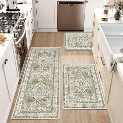 HEBE 3pcs Kitchen Rugs Set,Washable Boho Farmhouse Kitchen Mats