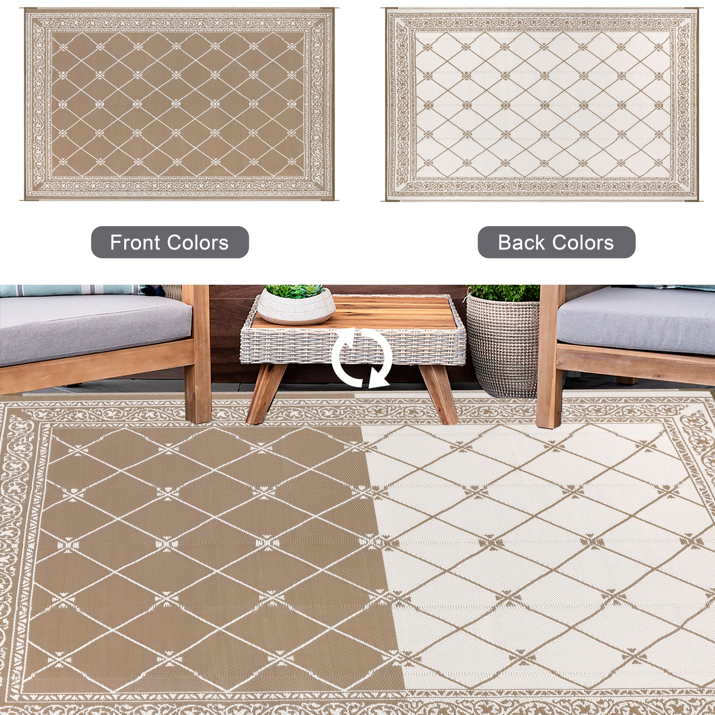 Outdoor Rugs Loomed Rectangular Classic Trellis Waterproof Quick Dry Patio Mats
