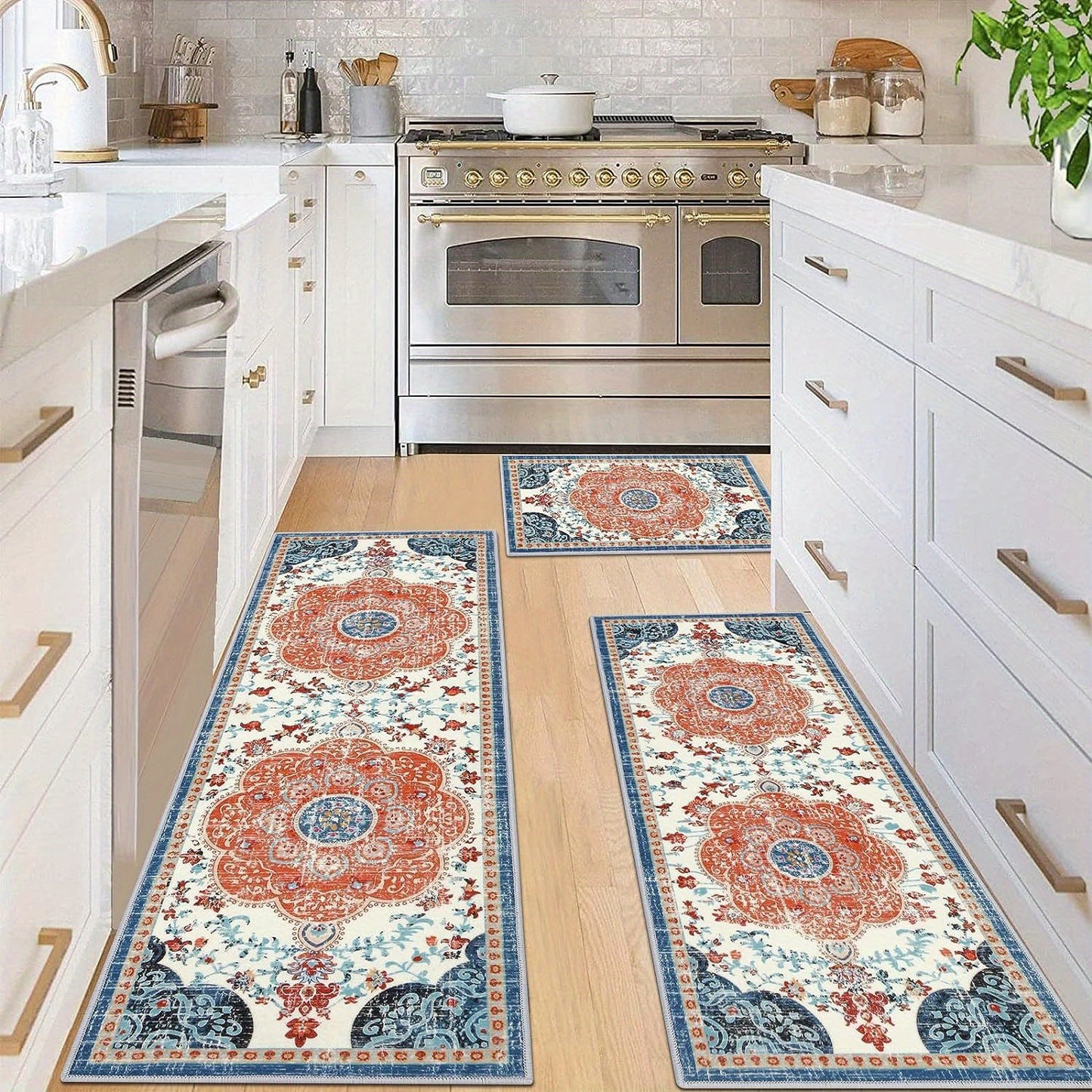 Boho Kitchen Rugs Sets 2/3 Piece with Runner Non Slip Kitchen Mats for Floor Washable Bohemian Runner Rug Set of