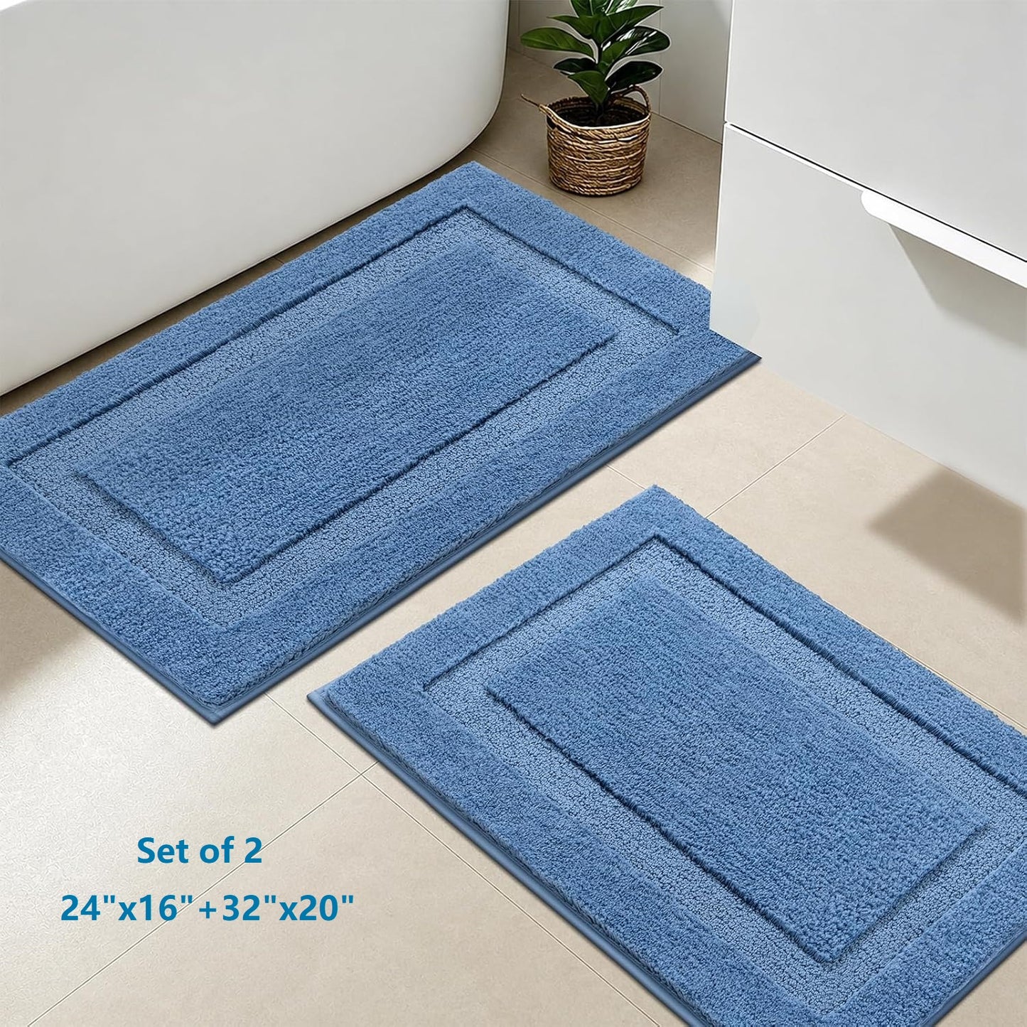 Bathroom Rugs Sets 2 Pieces Absorbent Non Slip Washable Shaggy Bath Mats Solid