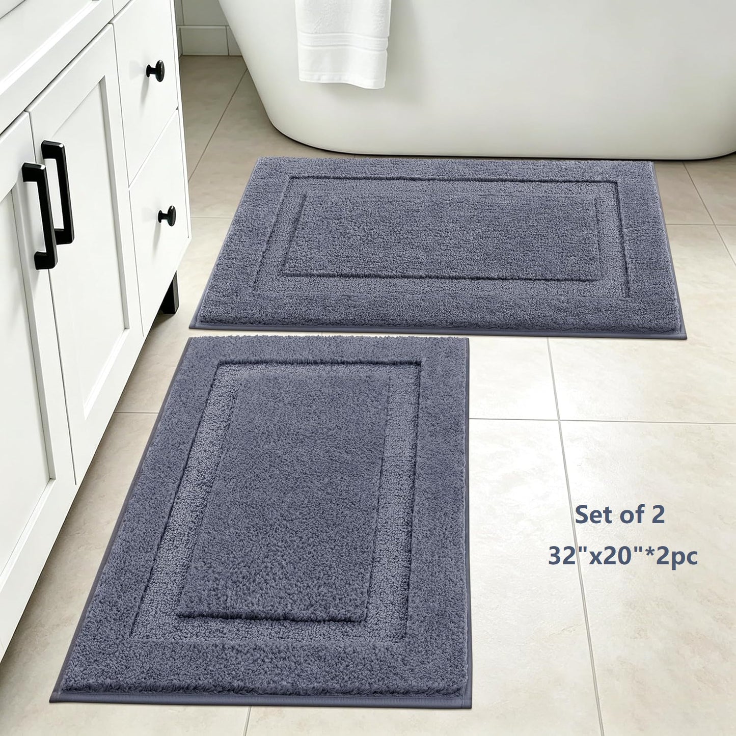 Bathroom Rugs Sets 2 Pieces Absorbent Non Slip Washable Shaggy Bath Mats Solid