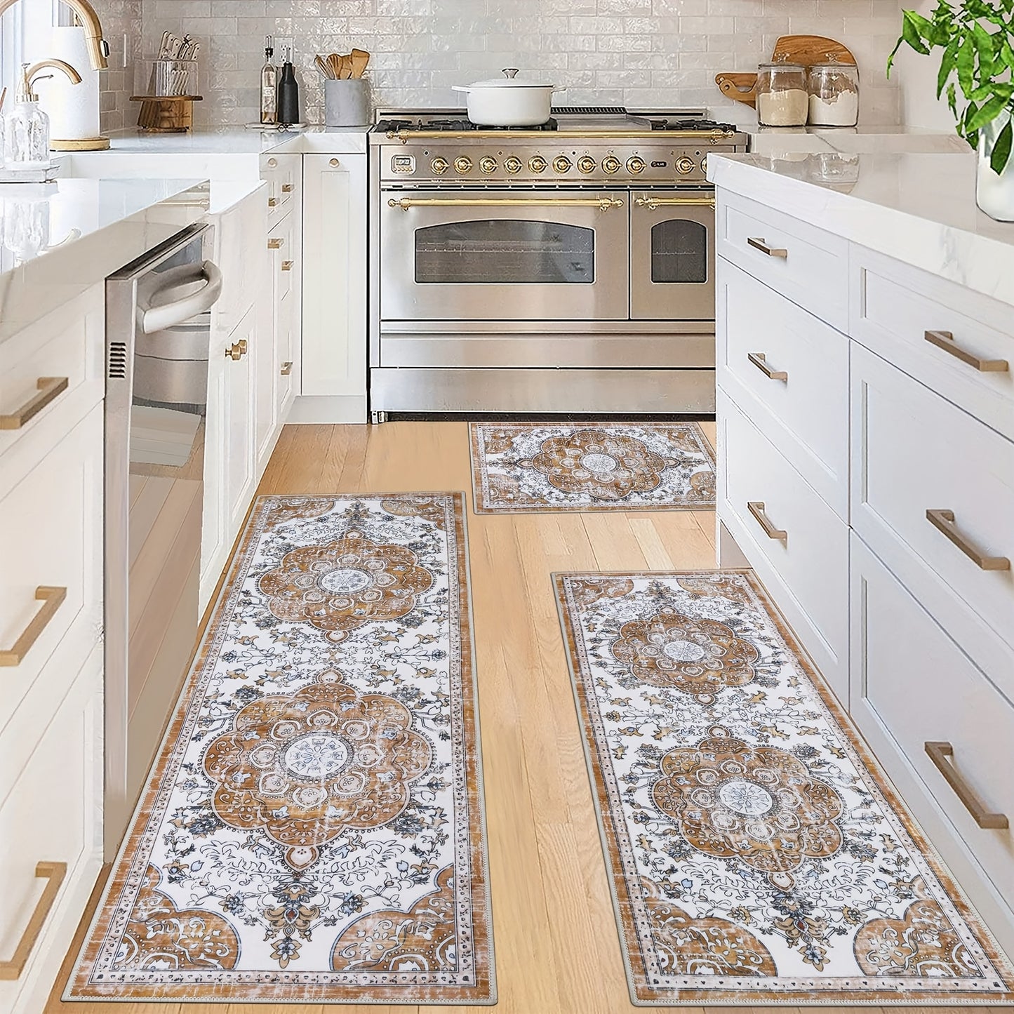 Boho Kitchen Rugs Sets 2/3 Piece with Runner Non Slip Kitchen Mats for Floor Washable Bohemian Runner Rug Set of