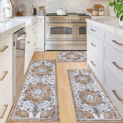 Boho Kitchen Rugs Sets 2/3 Piece with Runner Non Slip Kitchen Mats for Floor Washable Bohemian Runner Rug Set of