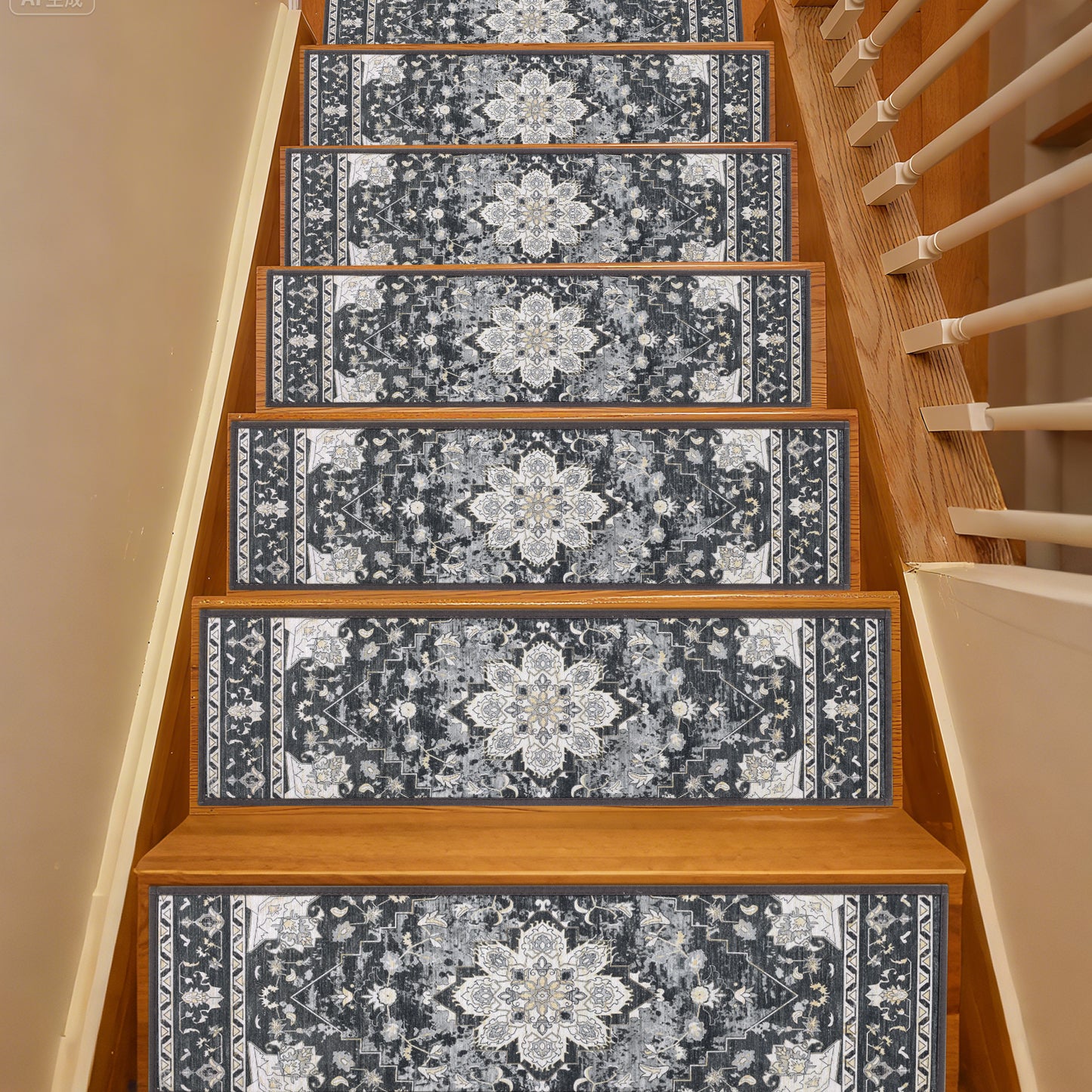HEBE Carpet Stair Treads for Wooden Steps Indoor 15 Pack 8" X 30" Non Slip Self Adhesive Stairway Carpet Reusable Staircase Step Treads Edging Stair Rugs Runner for Kids and Pets