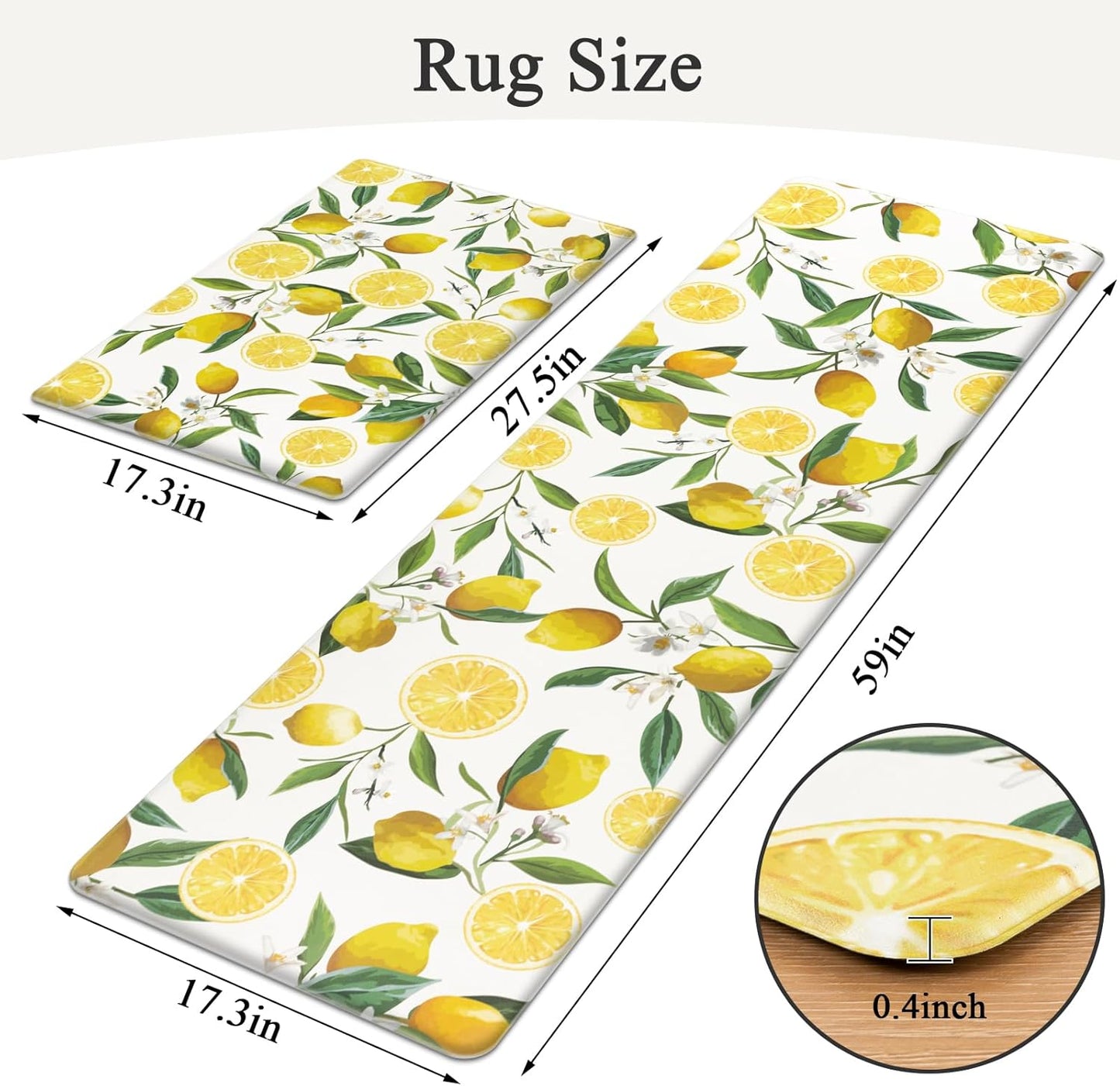 HEBE Anti Fatigue Kitchen Mats Set of 2 Non Slip Lemon Theme Cushioned Kitchen Standing Mats