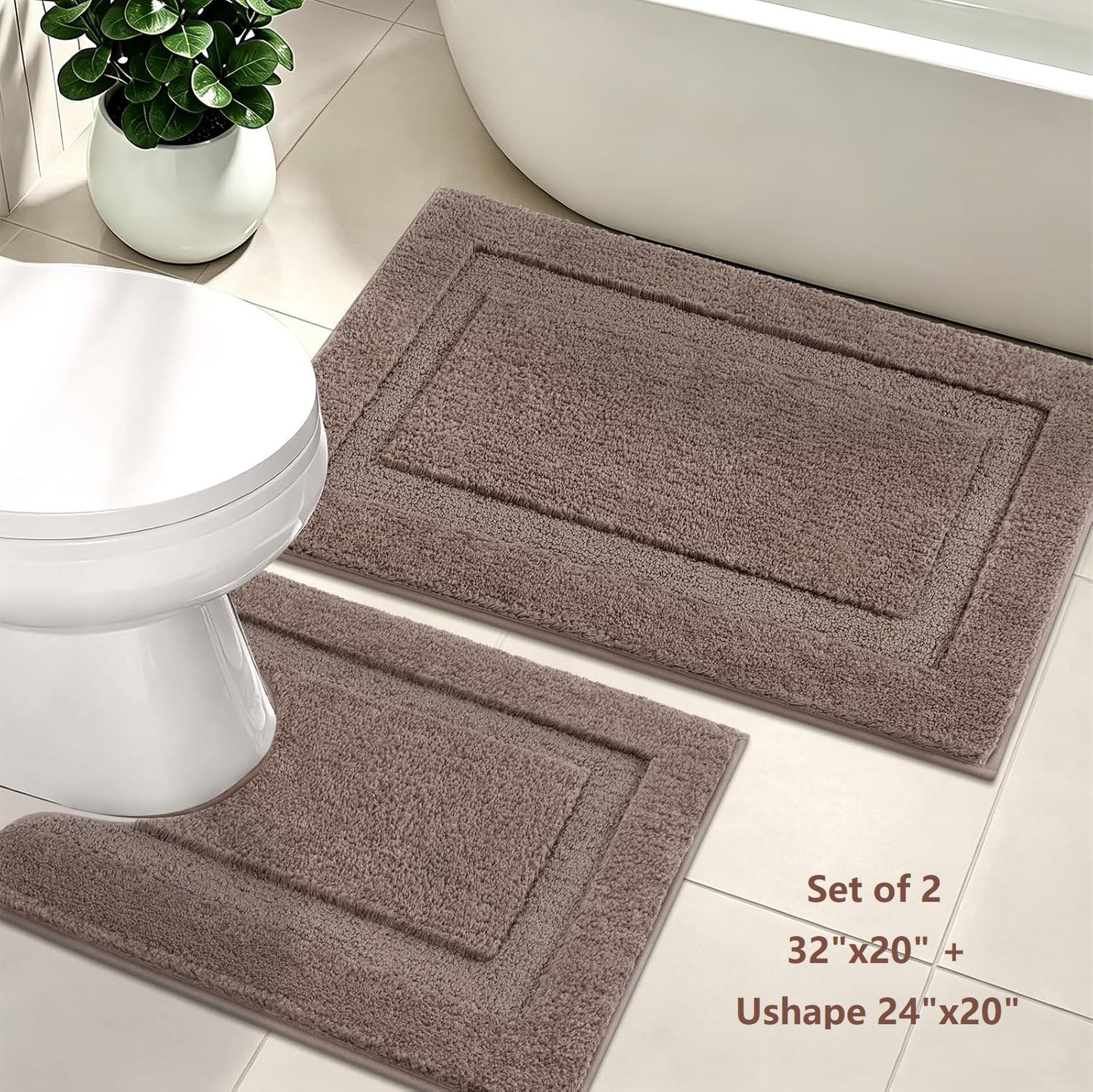 Bathroom Rugs Sets 2 Pieces Absorbent Non Slip Washable Shaggy Bath Mats Solid