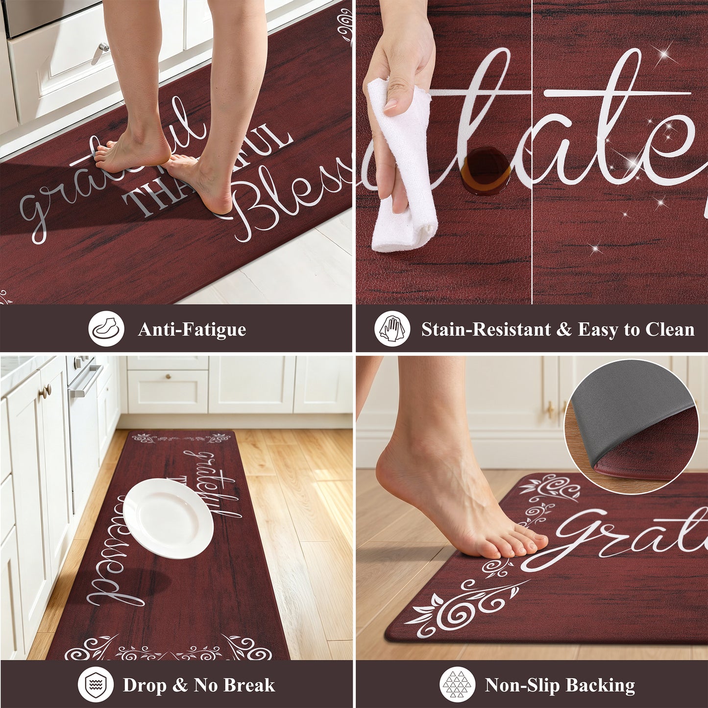 HEBE 2-Piece Kitchen Rugs Set, Non-Slip Waterproof Farmhouse Floor Mats ﻿