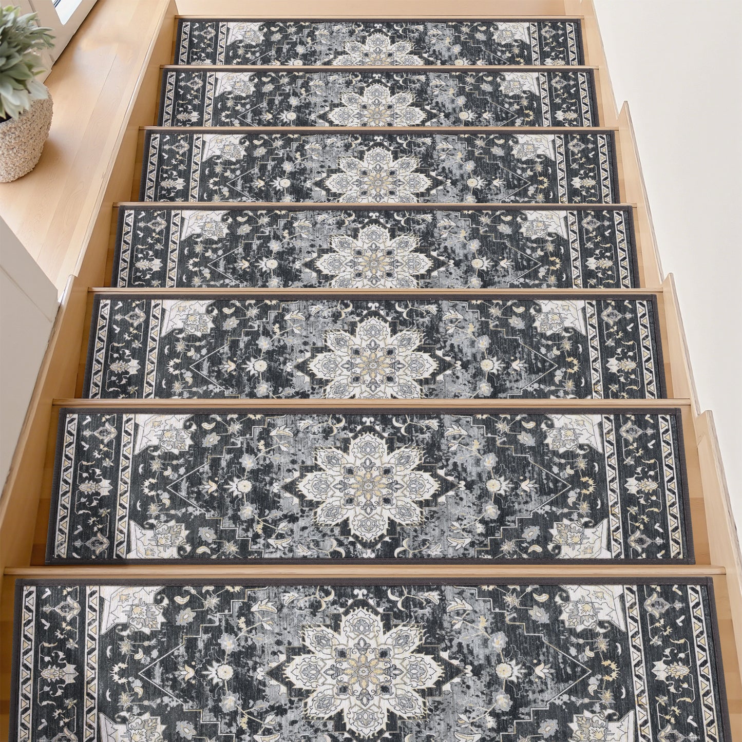 HEBE Carpet Stair Treads for Wooden Steps Indoor 15 Pack 8" X 30" Non Slip Self Adhesive Stairway Carpet Reusable Staircase Step Treads Edging Stair Rugs Runner for Kids and Pets