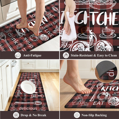 HEBE Anti-Fatigue Kitchen Rug Set of 2, Non-Slip Waterproof Cushioned Mats