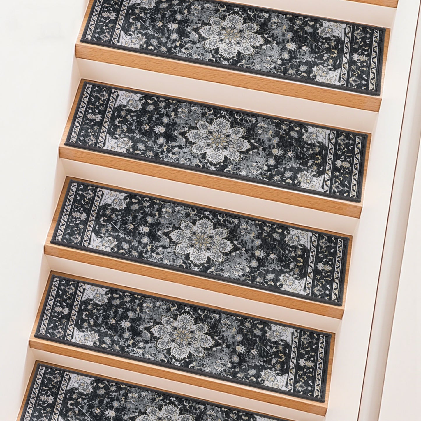 HEBE Carpet Stair Treads for Wooden Steps Indoor 15 Pack 8" X 30" Non Slip Self Adhesive Stairway Carpet Reusable Staircase Step Treads Edging Stair Rugs Runner for Kids and Pets