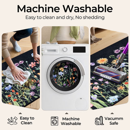 HEBE Floral Non-Slip Kitchen Rugs Set of 2,Washable Kitchen Mat Farmhouse Kitchen Floor Mats Runner for Home Sink Entrance Laundry Hallway,20"x32"+20"x47"