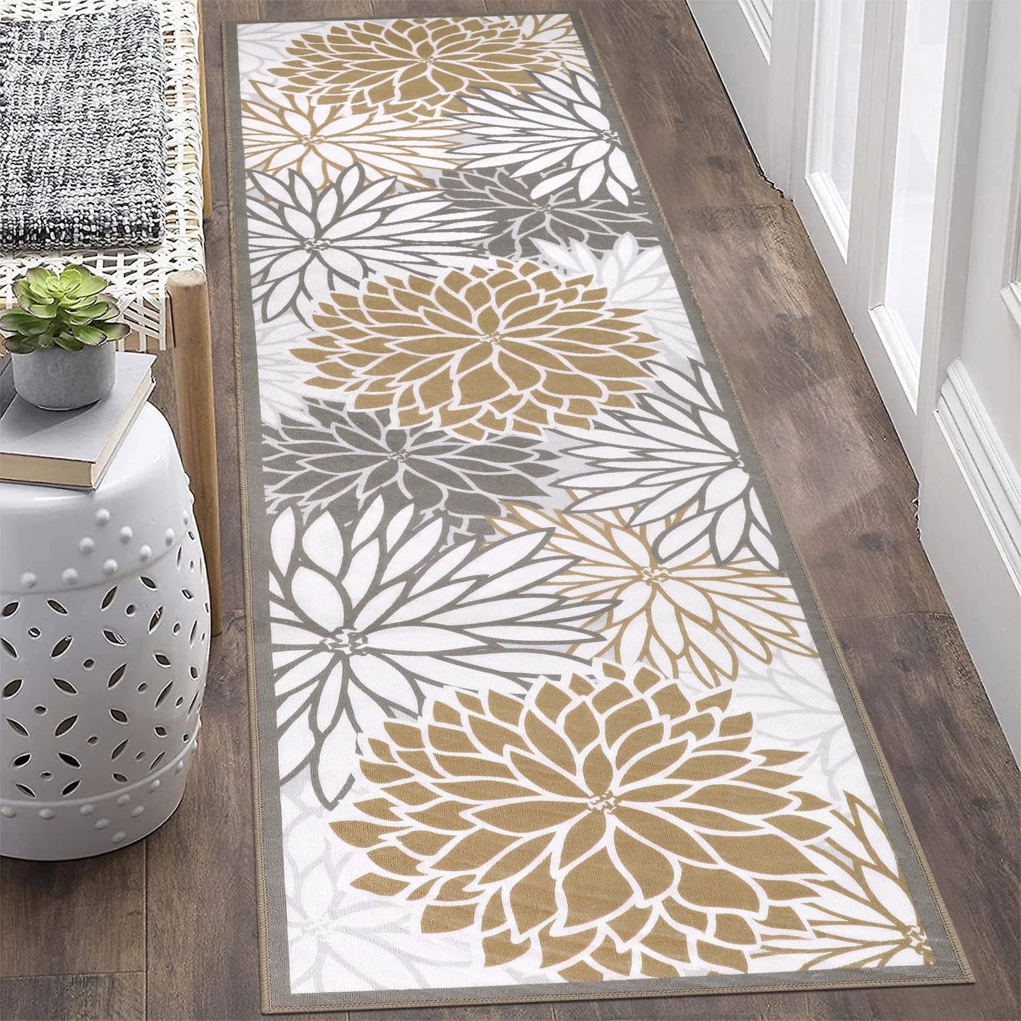 HEBE Hallway Runner Rug Non Slip Laundry Room Rug Runner Washable Kitchen Floor Carpet Rug Runner Farmhouse Entryway Mat Floral Area Rugs Runners for Hallway Bathroom Bedroom