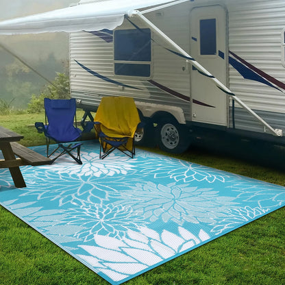 HEBE Waterproof Reversible Outdoor Rug for RV Camping Patio Deck Beach Balcony