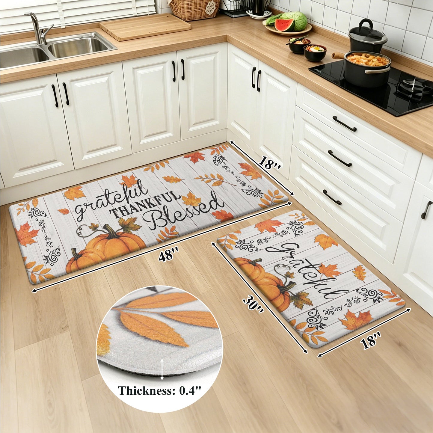 HEBE 2-Piece Kitchen Rugs Set, Non-Slip Waterproof Farmhouse Floor Mats ﻿