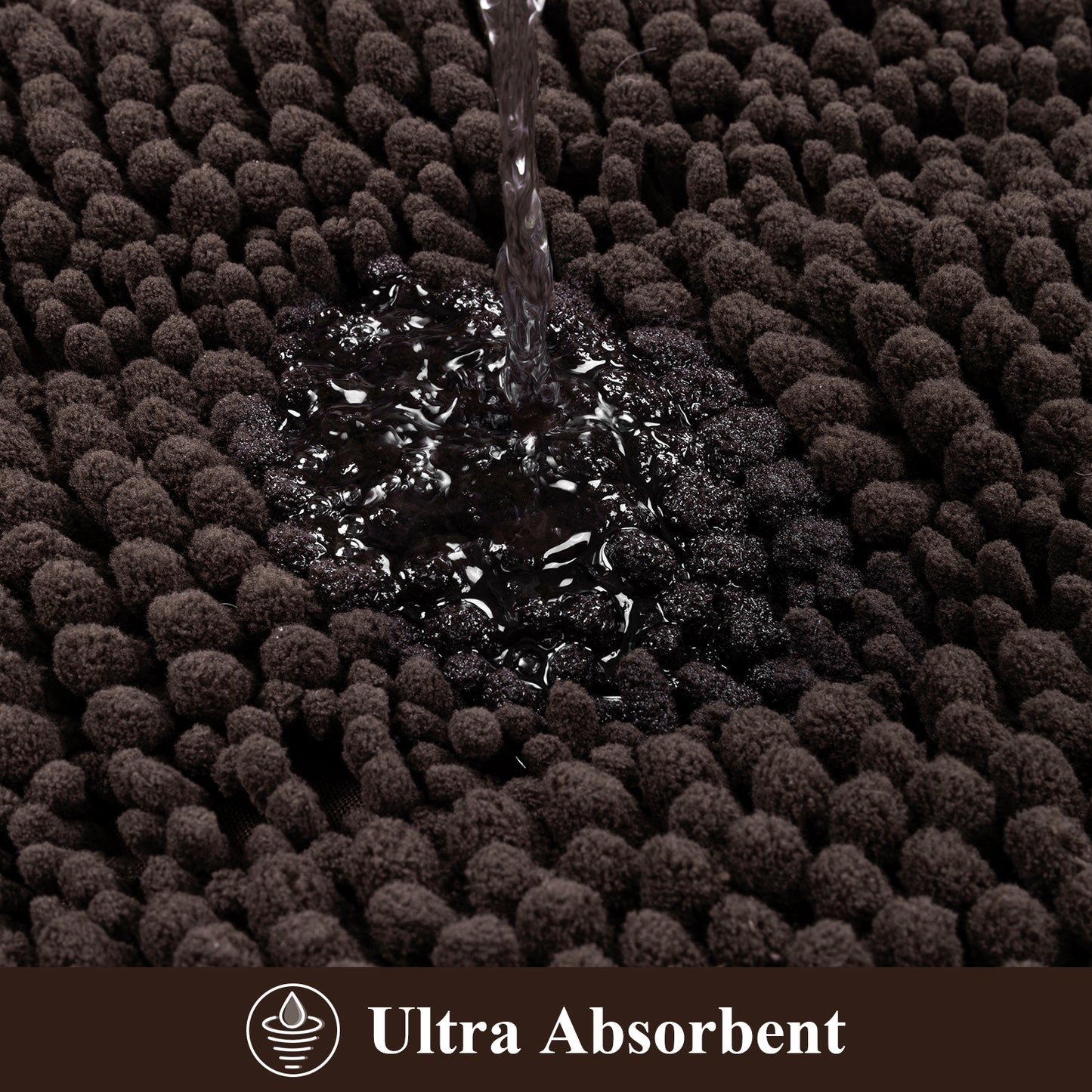 HEBE Ultra Soft Bathroom Rug Set 3 Pieces, Non Slip Thick Chenille Striped Bath Mat, Absorbent Plush Shaggy Bath Rugs for Bathroom
