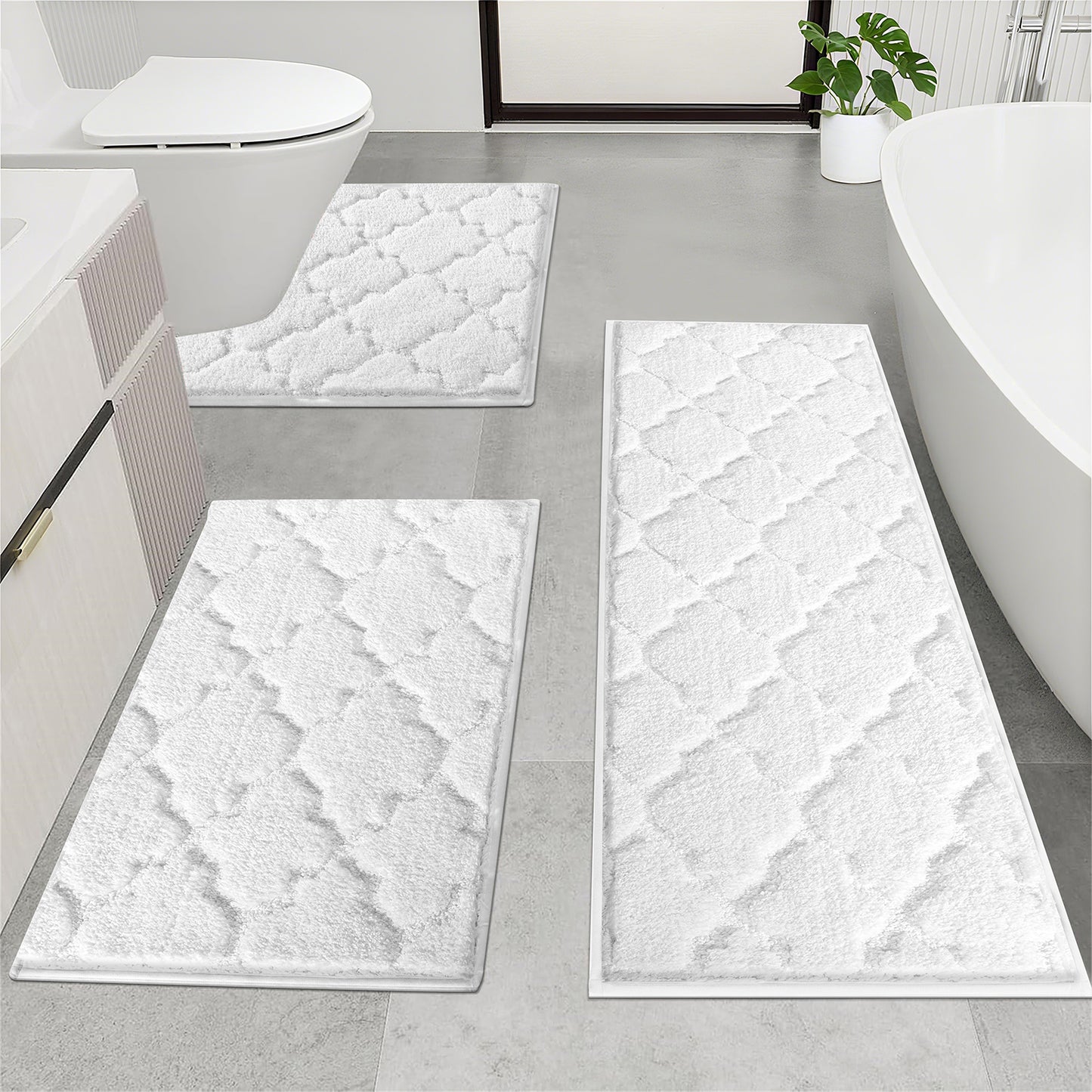 Bathroom Rugs Set of 3,Absorbent Non-Slip Machine Washable Bath Rugs
