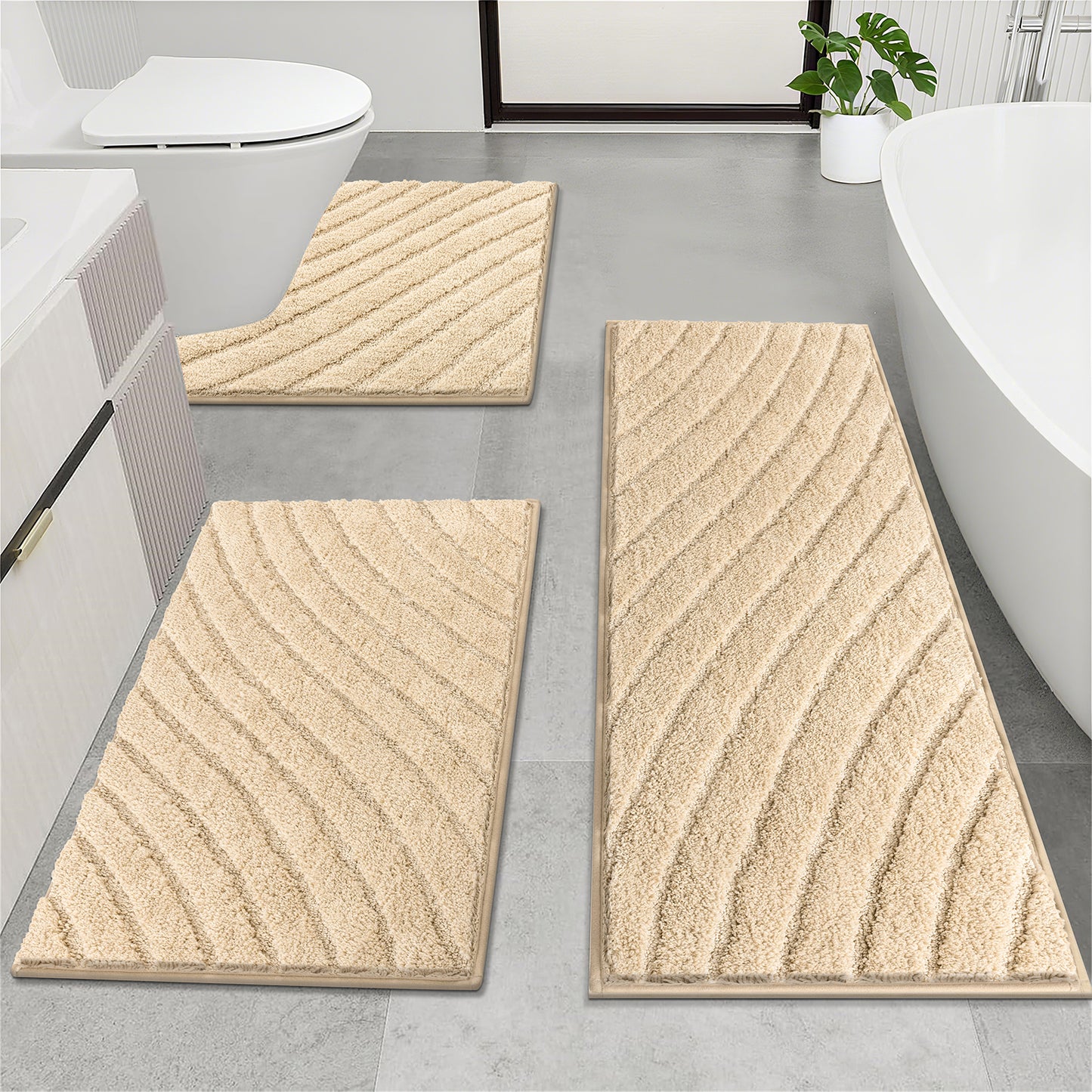 HEBE Microfiber Bathroom Rugs Sets 3 Piece,Super Absorbent Non Slip Bath Mats Rugs for Bathroom