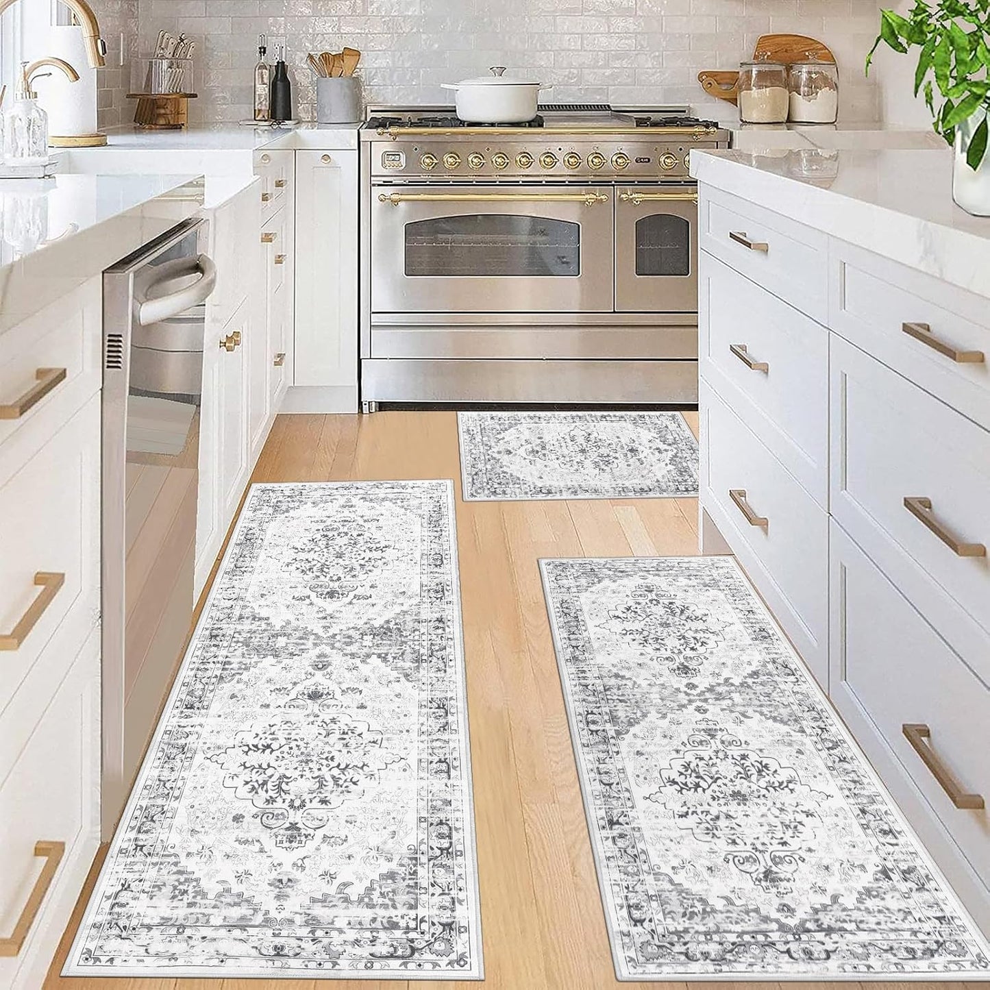 Boho Kitchen Rugs Sets 3 Piece with Runner Floral Farmhouse Washable Kitchen Floor Mat