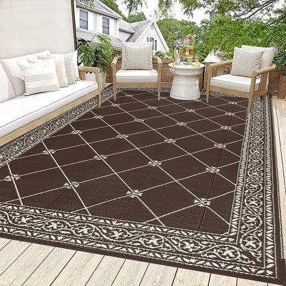 Outdoor Rugs Loomed Rectangular Classic Trellis Waterproof Quick Dry Patio Mats