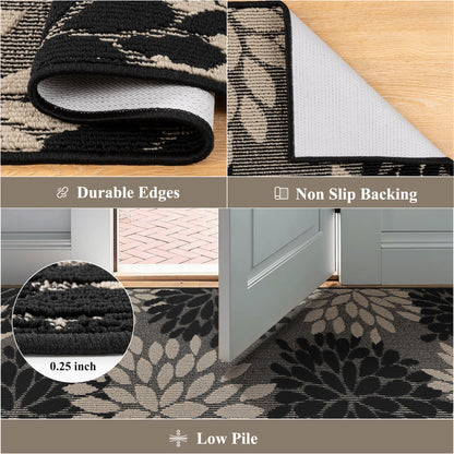 HEBE Runner Rug for Hallway, Floral Non Slip Washable Rug for Entryway, Kitchen, Laundry Room