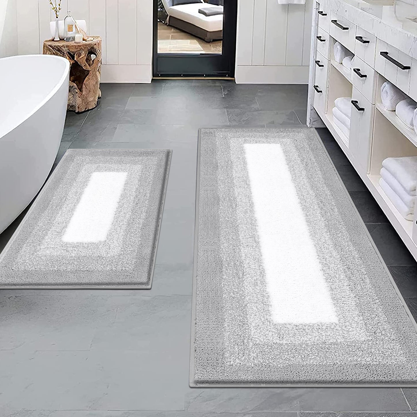 HEBE Bathroom Rug Set 2 Piece, Non-Slip Plush Shaggy Bath Mat, Soft Shaggy Absorbent Microfiber Bath Rugs Machine Washable Bath Mat with U-Shaped Toilet Mat for Bathroom