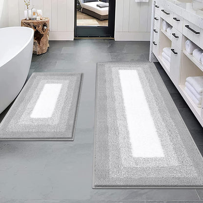 HEBE Bathroom Rug Set 2 Piece, Non-Slip Plush Shaggy Bath Mat, Soft Shaggy Absorbent Microfiber Bath Rugs Machine Washable Bath Mat with U-Shaped Toilet Mat for Bathroom