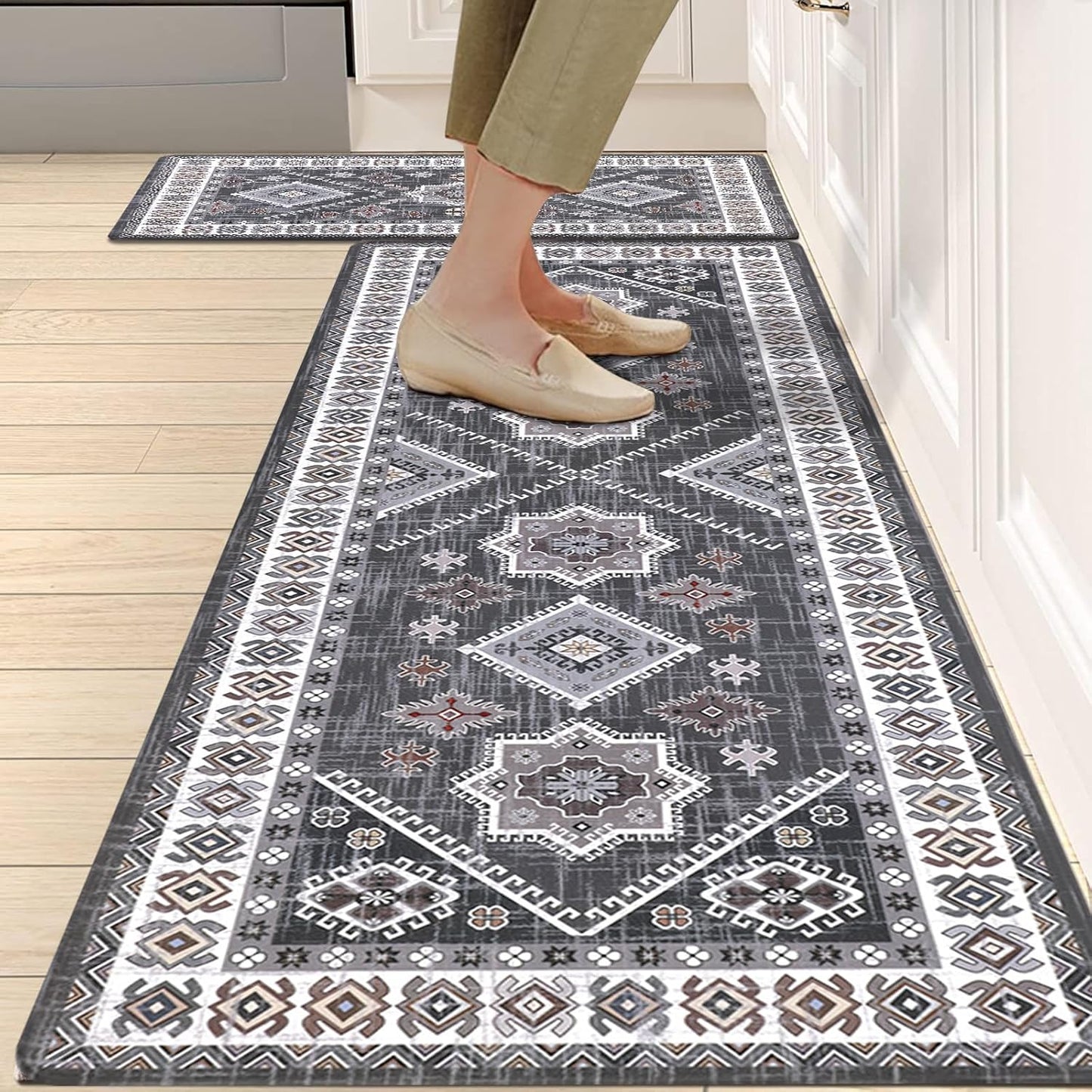 Anti Fatigue Kitchen Rugs Sets of 2 Cushioned Kitchen Mats for Floor Waterproof Kitchen Mat Set Non Slip Comfort Standing Mat for Kitchen, Office, Sink, Laundry