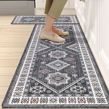 Anti Fatigue Kitchen Rugs Sets of 2 Cushioned Kitchen Mats for Floor Waterproof Kitchen Mat Set Non Slip Comfort Standing Mat for Kitchen, Office, Sink, Laundry