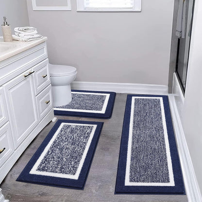 HEBE Bathroom Rug Mat Set 3 Piece, Microfiber Shaggy Bath Set, Non-Slip Ultra Soft Carpet Mats, Absorbent with U-Shaped Toilet for Bathroom, Tub, Shower