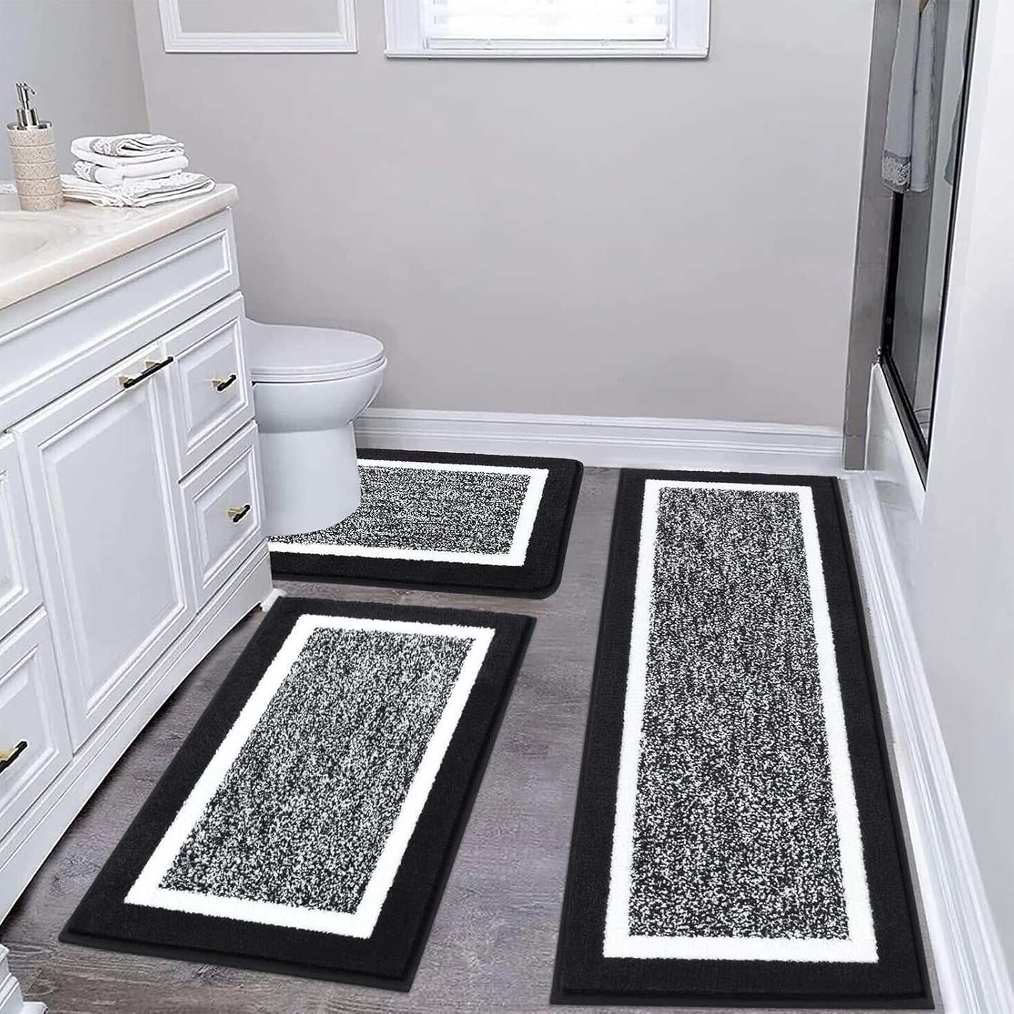 HEBE Bathroom Rug Mat Set 3 Piece, Non-Slip Ultra Soft Absorbent Bath Mat Set with U-Shaped Toilet Rug