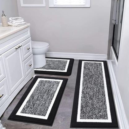 HEBE Bathroom Rug Mat Set 3 Piece, Non-Slip Ultra Soft Absorbent Bath Mat Set with U-Shaped Toilet Rug