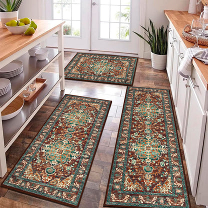 Washable Kitchen Runner Rug Vintage Farmhouse Non Slip Accent Carpet Runner Set of 3 Grey