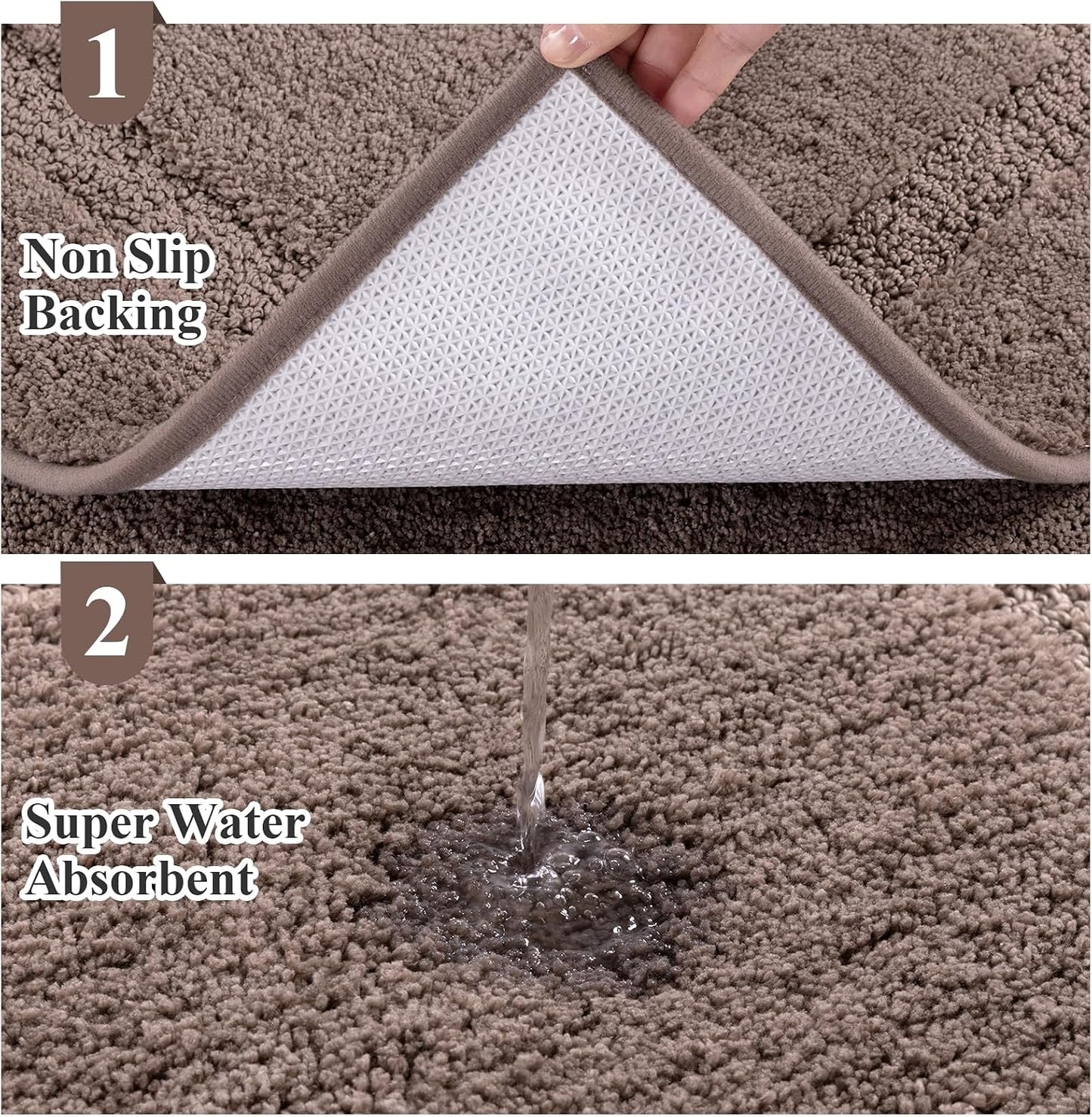 Bathroom Rugs Sets 2 Pieces Absorbent Non Slip Washable Shaggy Bath Mats Solid