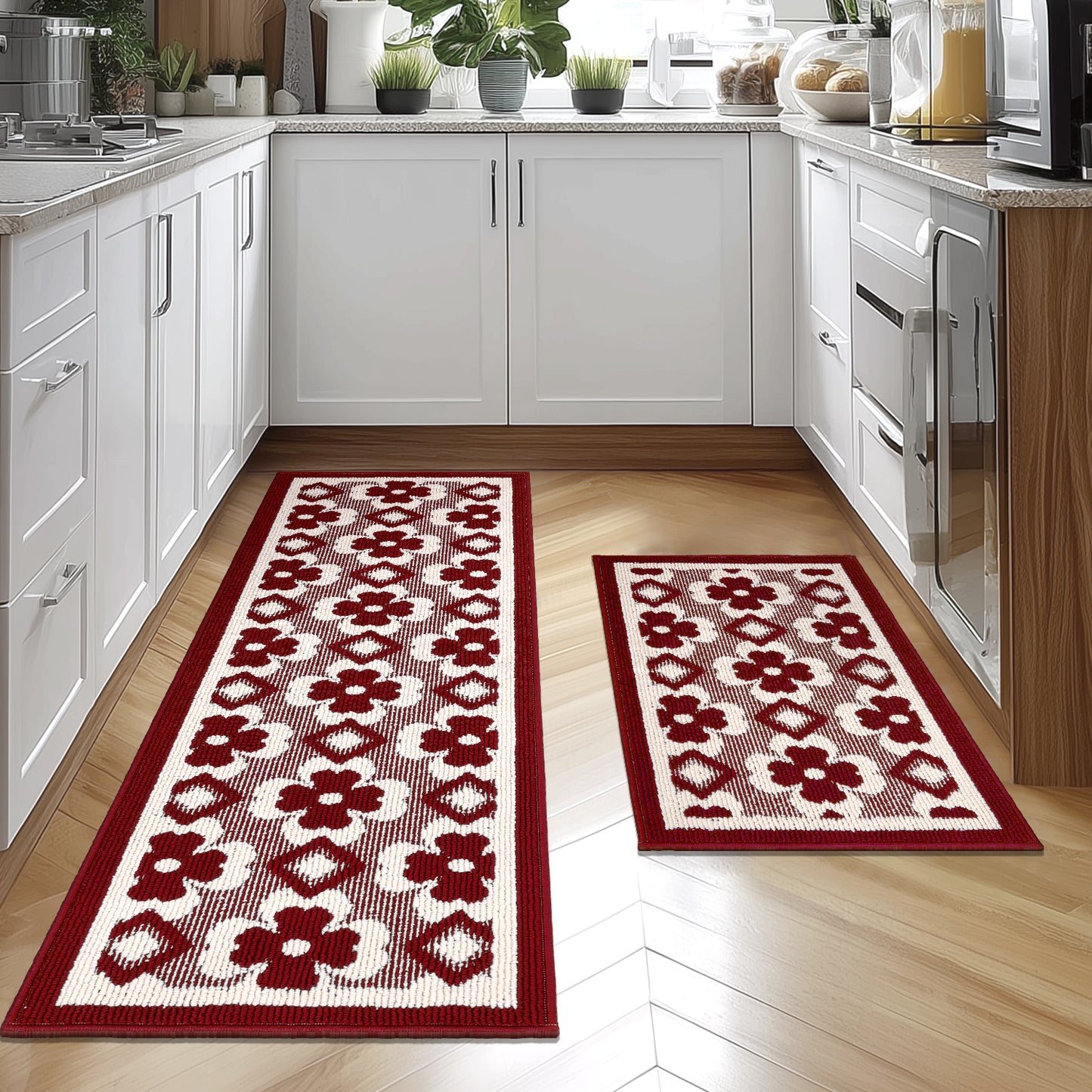 HEBE High-low Pile Non-slip Kitchen Mat Runner Rug (Set of 2--20"x32"+20"x60")