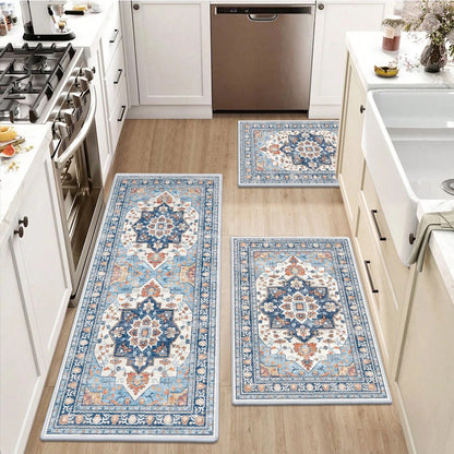HEBE 3pcs Kitchen Rugs Set,Washable Boho Farmhouse Kitchen Mats