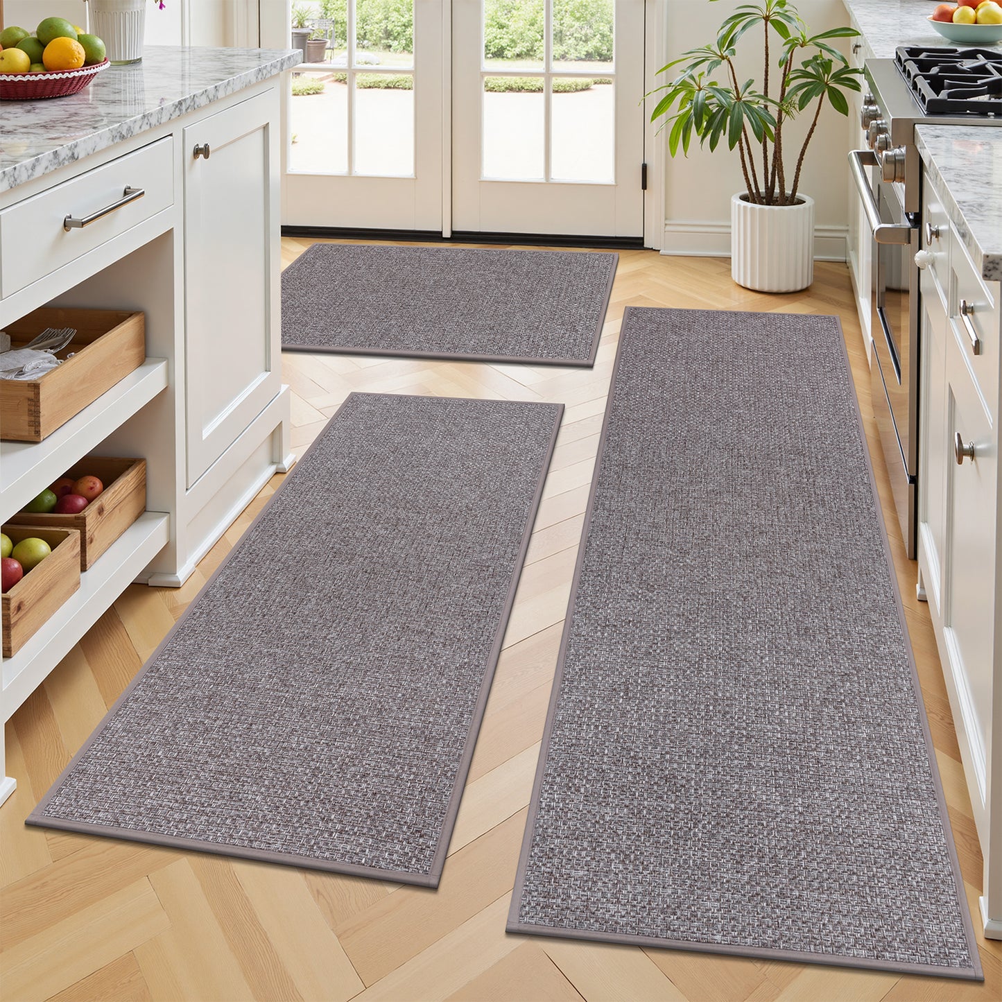 3 Piece Kitchen Rug Set Non-Slip Washable Weave Accent Floor Mats