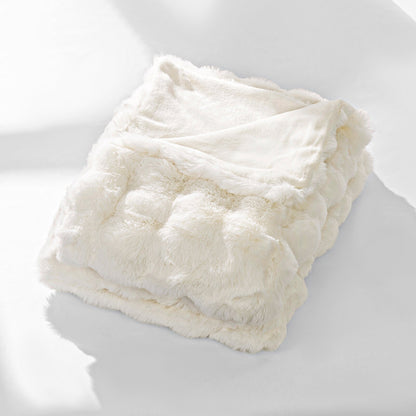 Fleece Throw Blanket for Couch - 550GSM Soft & Warm Fluffy Bubble Faux Rabbit Blanket, Decorative and Giftable Striped Blankets for Couch, Sofa, Bed