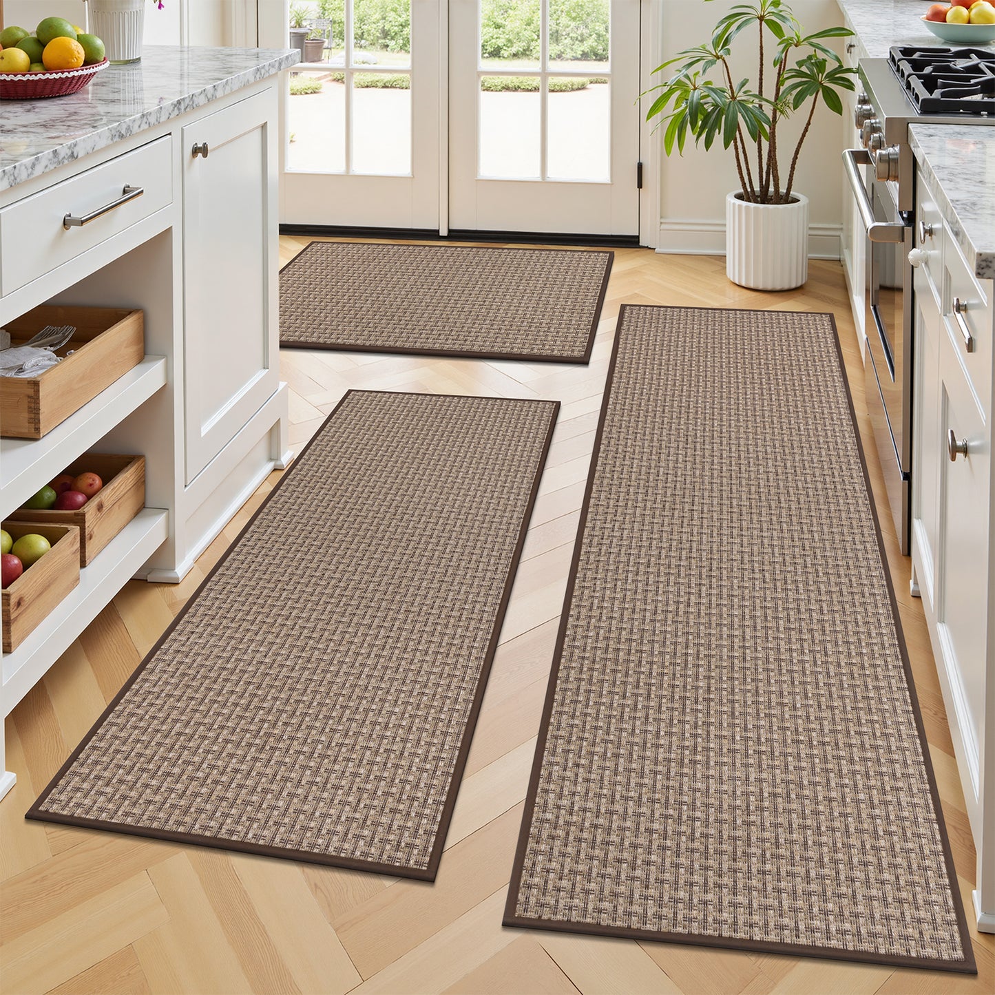 3 Piece Kitchen Rug Set Non-Slip Washable Weave Accent Floor Mats