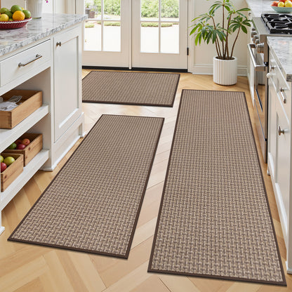 3 Piece Kitchen Rug Set Non-Slip Washable Weave Accent Floor Mats